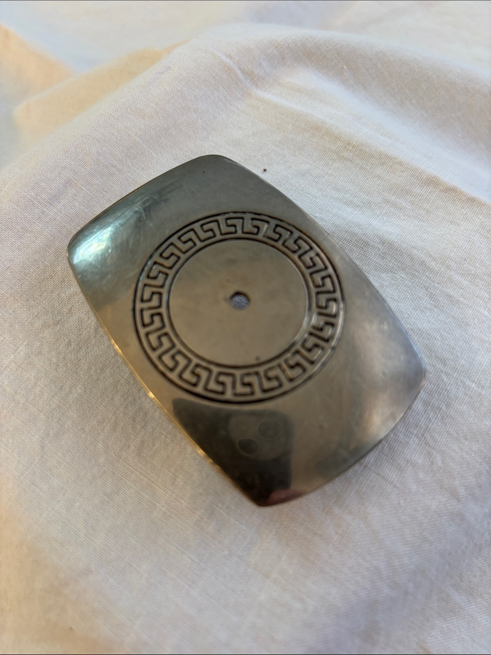 Vintage Silver-Tone Overlay Belt Buckle. Greek Meander (Geometric) Motif